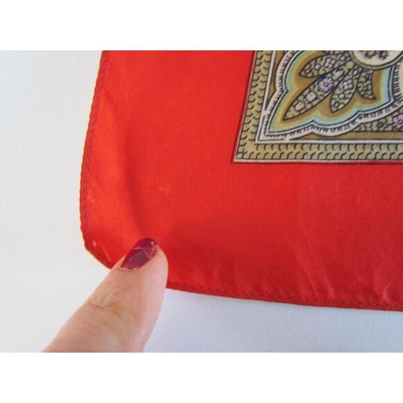 Vintage Liberty Of London Silk Scarf 23 x 23 in Pink Olive Fleur De Lis Red - Picture 16 of 16
